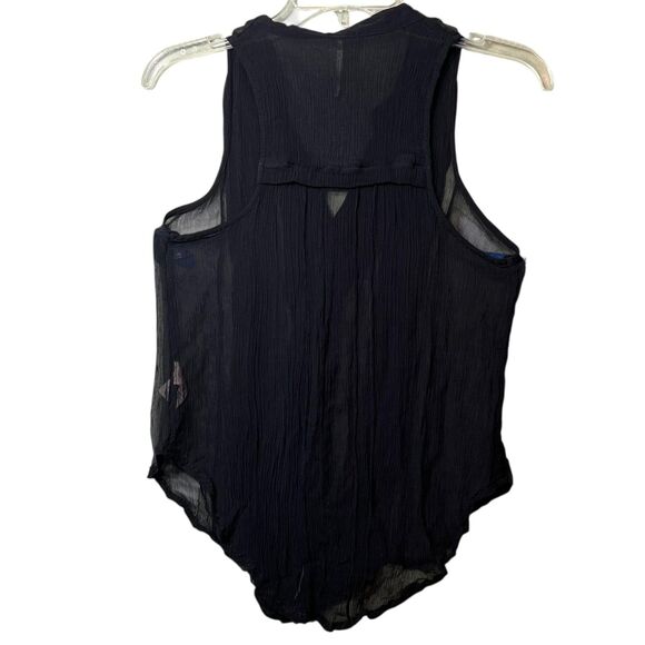 Free People Blouse Womens Medium Black Ruffle Button Front Sleeveless Boho Gauze - Picture 3 of 13